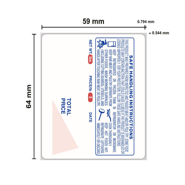 Ishida 64mm x 59mm UPC Safe Handling Scale Label Astra AC-Series BC-Series (650 Labels/Roll, 12 Rolls/Case)