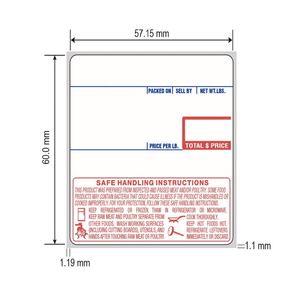 CAS LST-8040 58mm x 60mm - UPC/Safe Handling (50 cases/pallet, 12 rolls per case, 500 labels per roll)